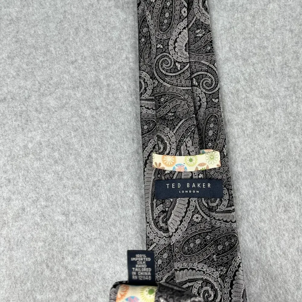 Ted Baker London Necktie Silk Gray Paisley Classic Tie